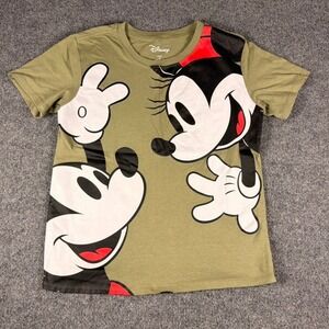 Disney Mickey and Minnie Mouse Shirt Girls Olive Green Small Kids Graphic